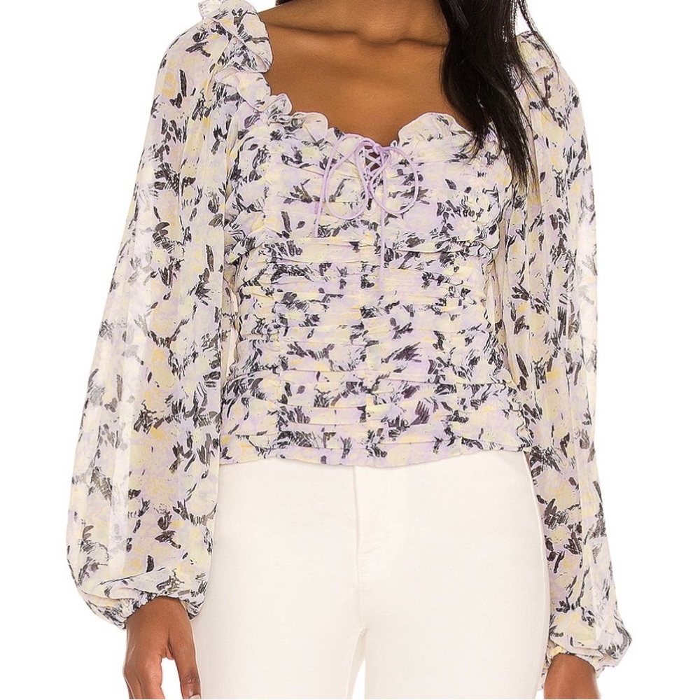 Mabel Printed Free People ruched square neck top small